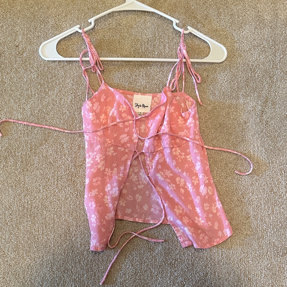 Pink Floral Tie-Front Top Small